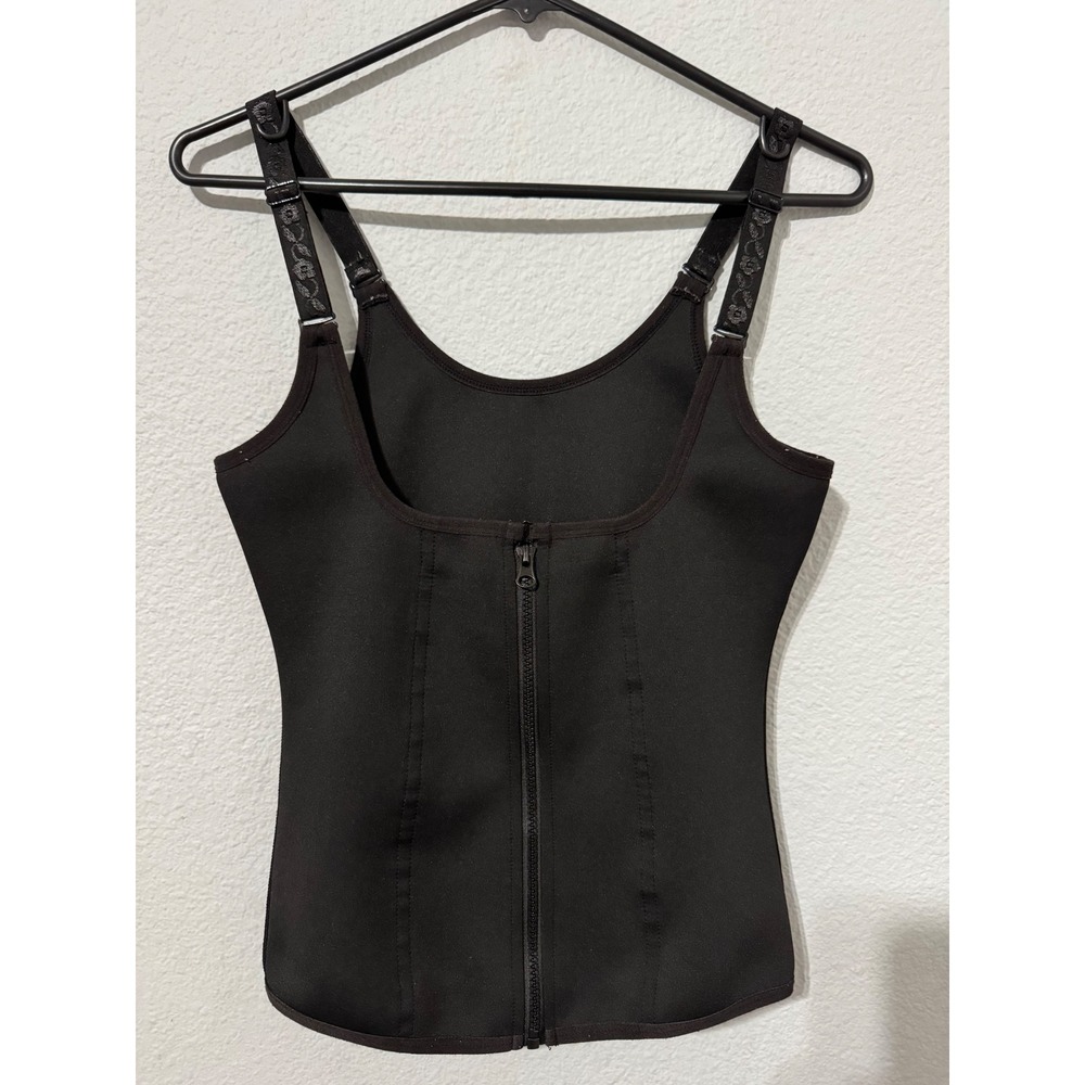 Womens Black Waist Trainer Vest Shapewear Zipper Hook Closure Large L Faja